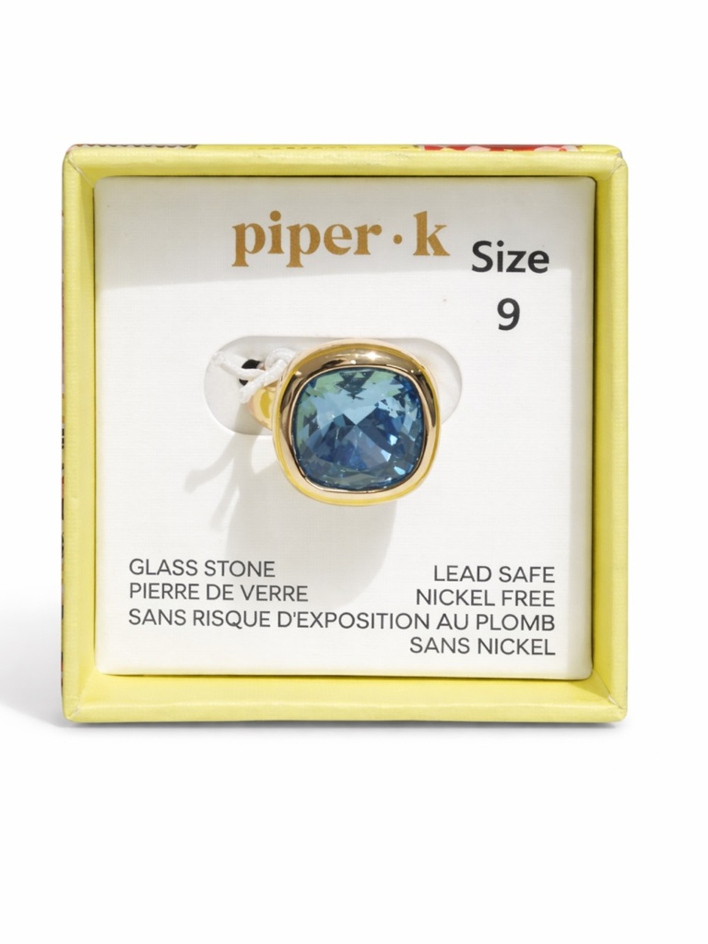 Piper Gold-Tone Ring with Blue Cushion Glass Stone